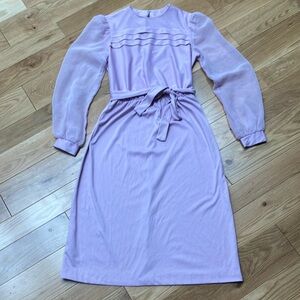 Vintage blush pink  Dress dress, sheer sleeves, belt, elastic waist sz 10